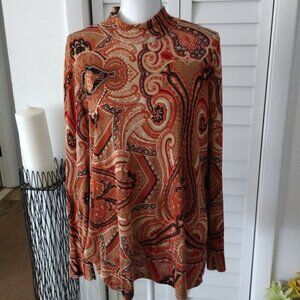 Chico's mock neck‎ fall hue paisley long sleeve women's sweater 3 (XL/16)